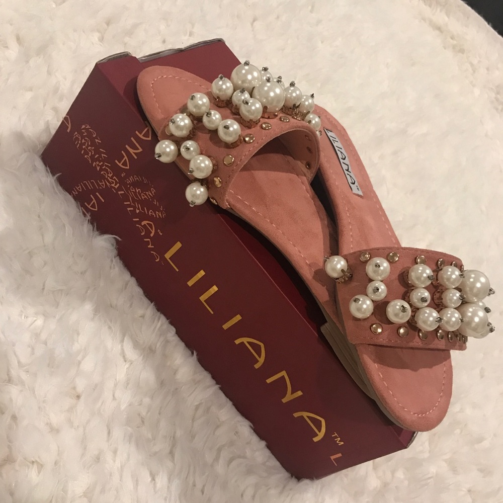 BRAND NEW! Mauve Pink Pearl Slides, Size:6